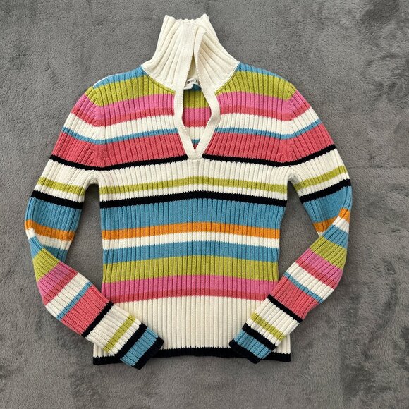Vintage Y2K Tommy Hilfiger Rubbed Knit Sweater MEDIUM women's Mock Neck Striped - Picture 1 of 6